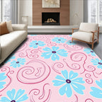 Pink Baby Blue Floral Swirls Pattern Rug