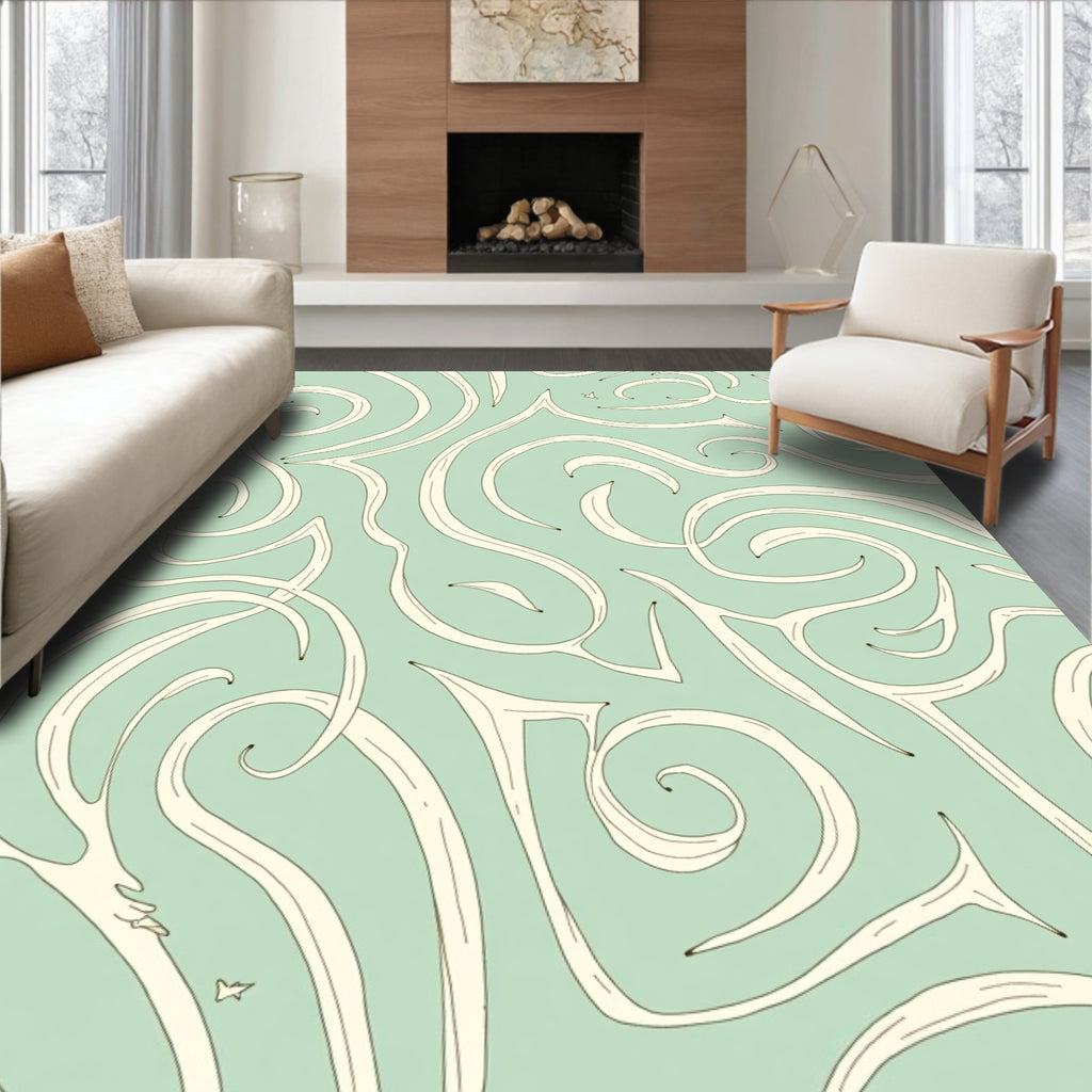 Flowing Swirls With Stars Pattern Rug