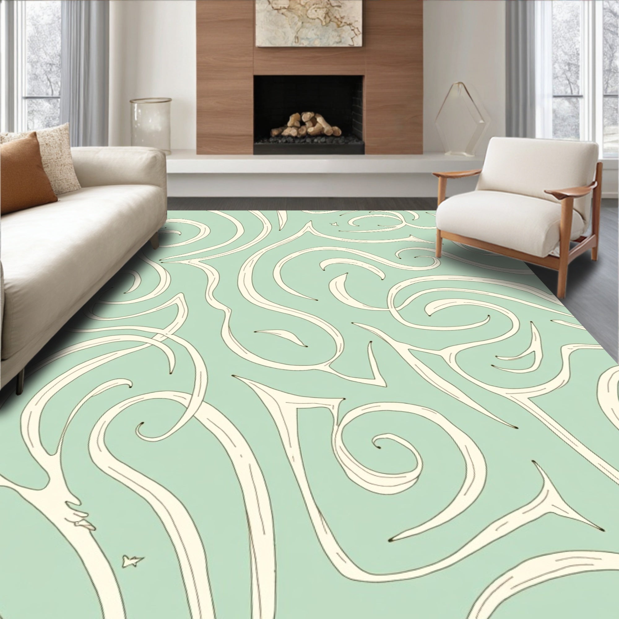 Flowing Swirls With Stars Pattern Rug