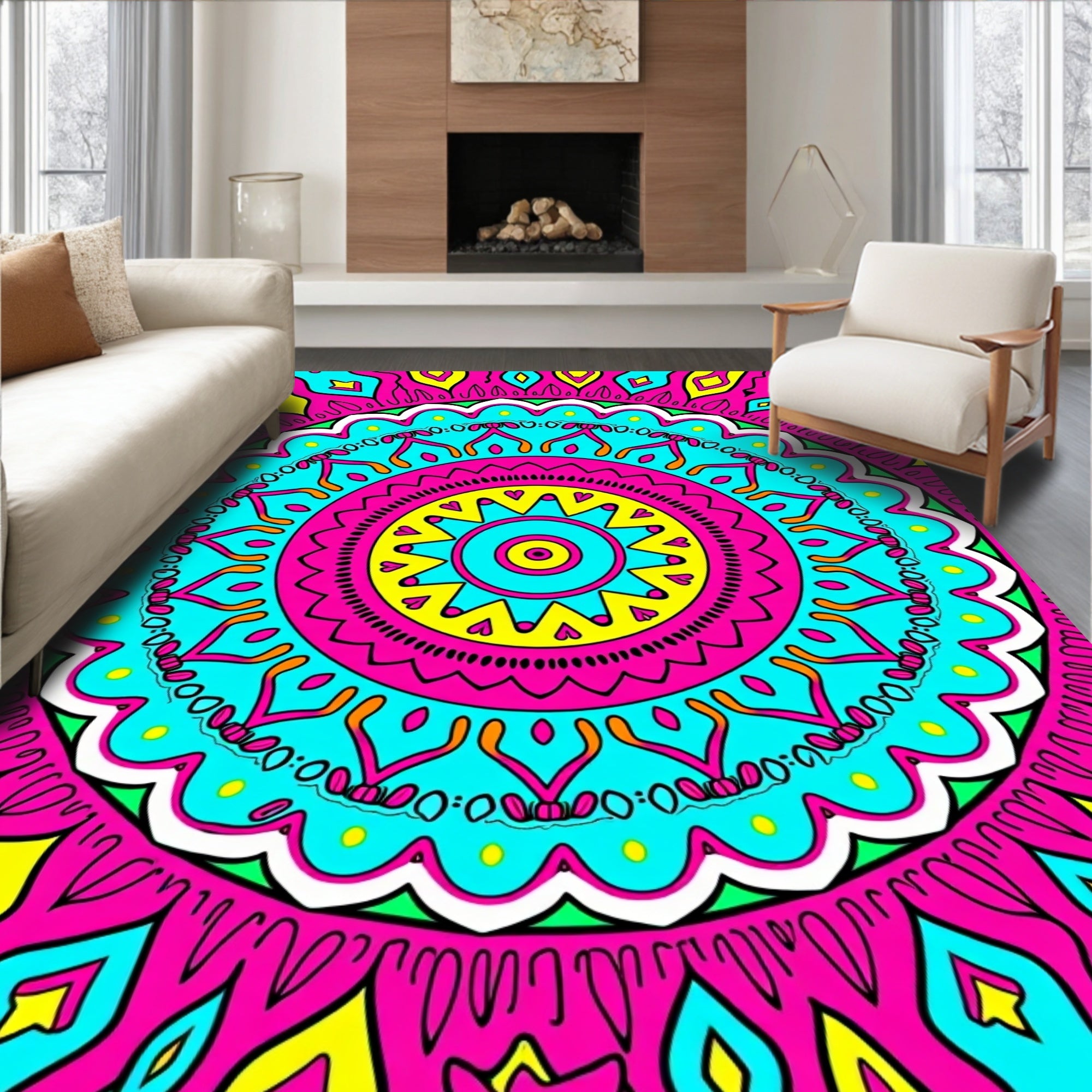 Vibrant Geometric Mandala Pattern Design Rug