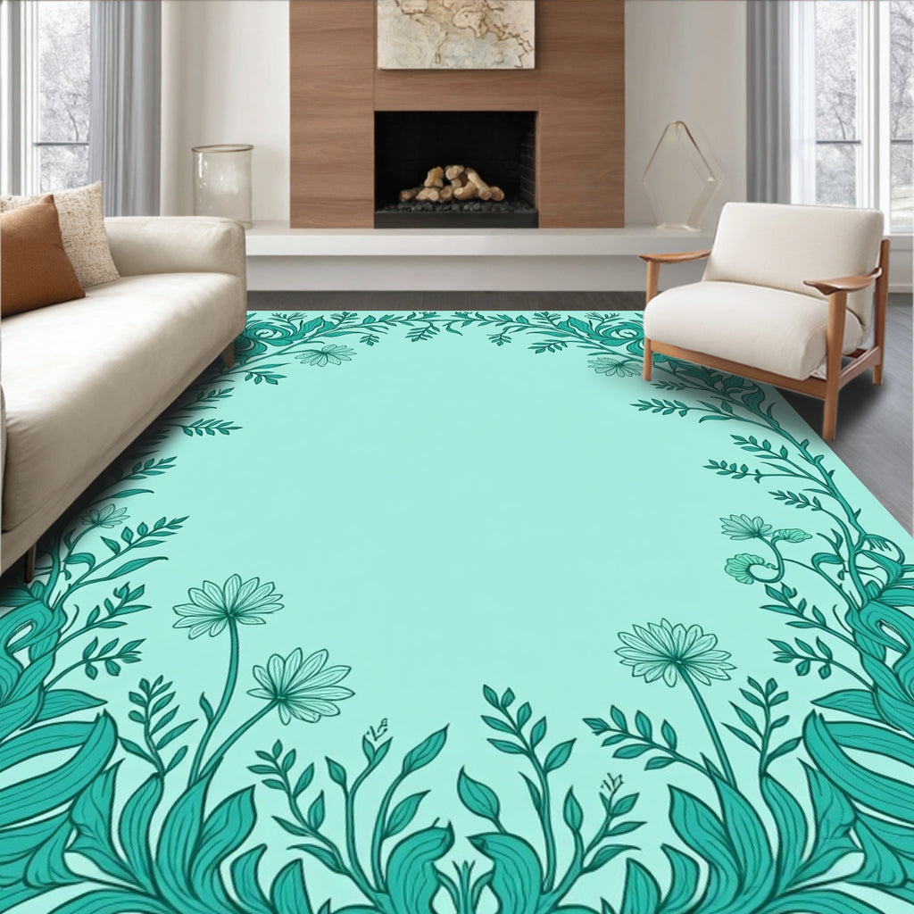 Aqua Art Nouveau Floral Vine Rug