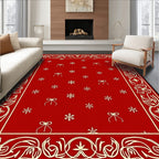 Crimson Bow Snowflake Border Rug