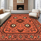 Ornate Coral And Brown Floral Rug