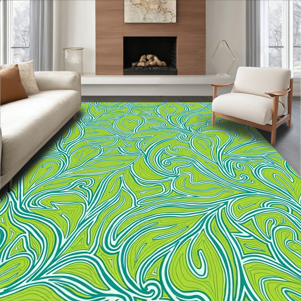 Leafy Swirl Green Pattern Rug