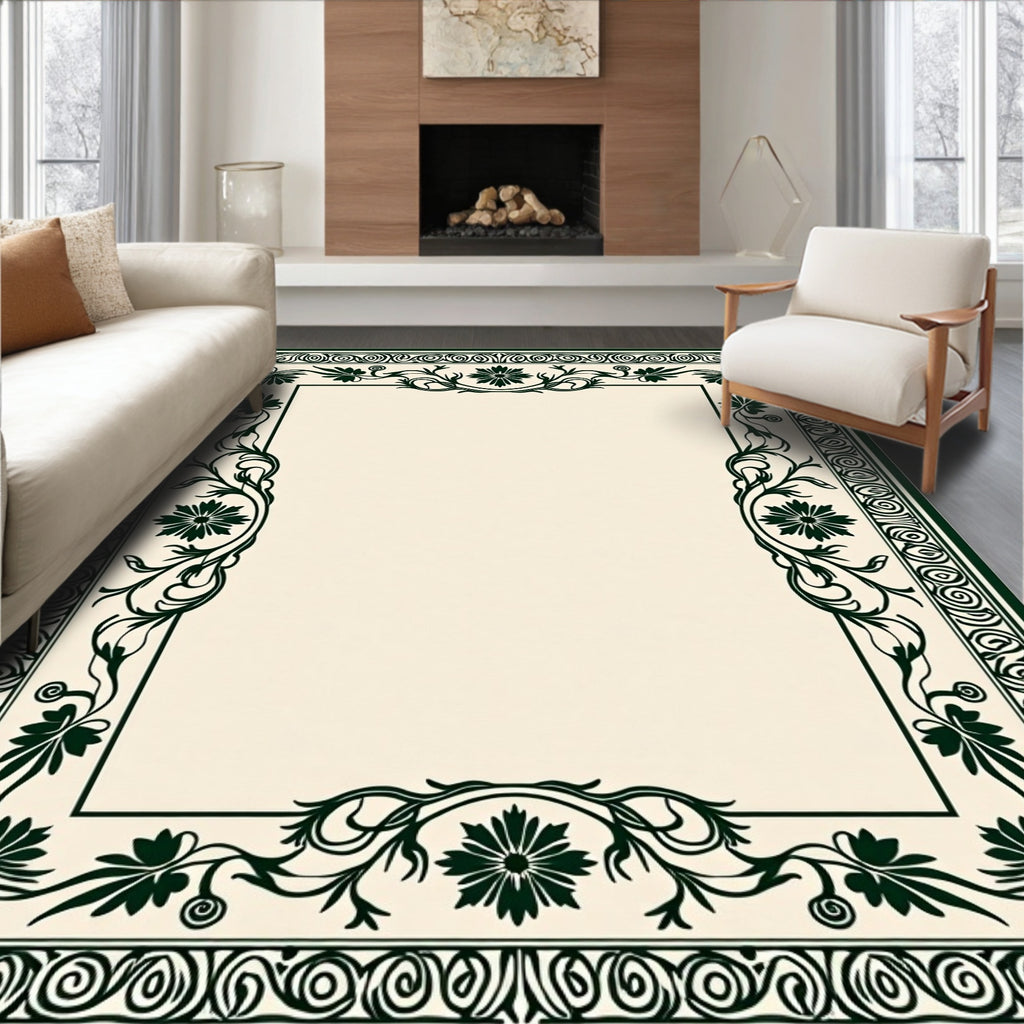 Ornate Floral Vines Border Design Rug