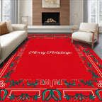 Festive Red Green Floral Border Rug