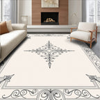Ornate Black White Scroll Pattern Rug