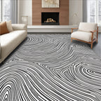 Bold Black White Striped Swirl Rug