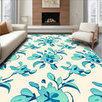 Abstract Teal Floral Pattern Rug