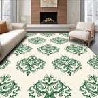 Elegant Green Floral Damask Pattern Rug