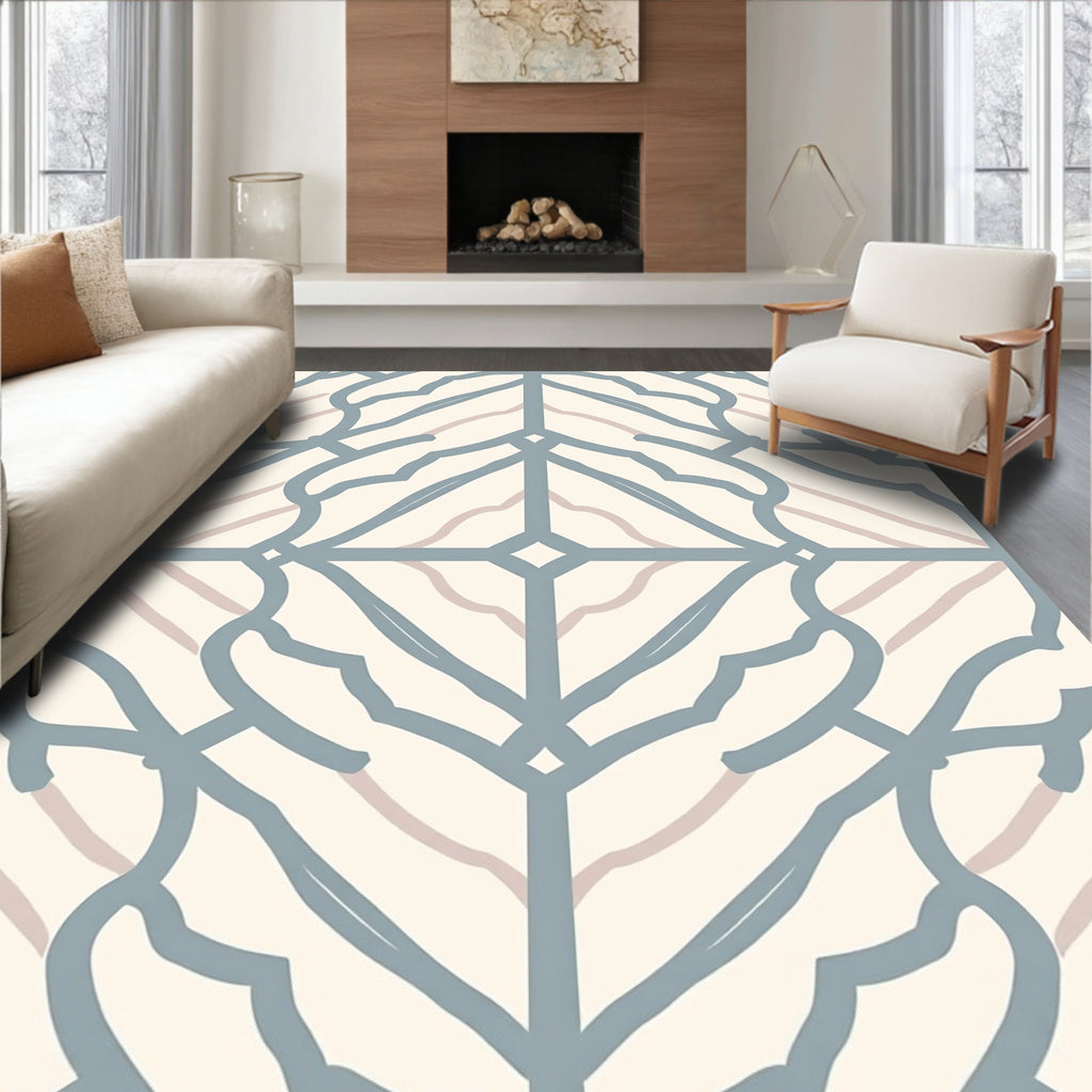 Soft Blue Geometric Fan Pattern Rug