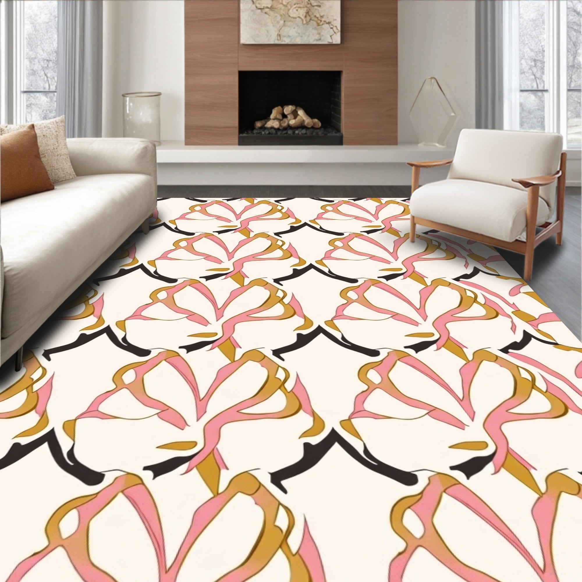 Abstract Swirl Pink Gold Pattern Rug