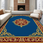 Royal Blue Gold Floral Medallion Border Rug