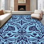 Sky Blue Organic Scrollwork Medallion Rug