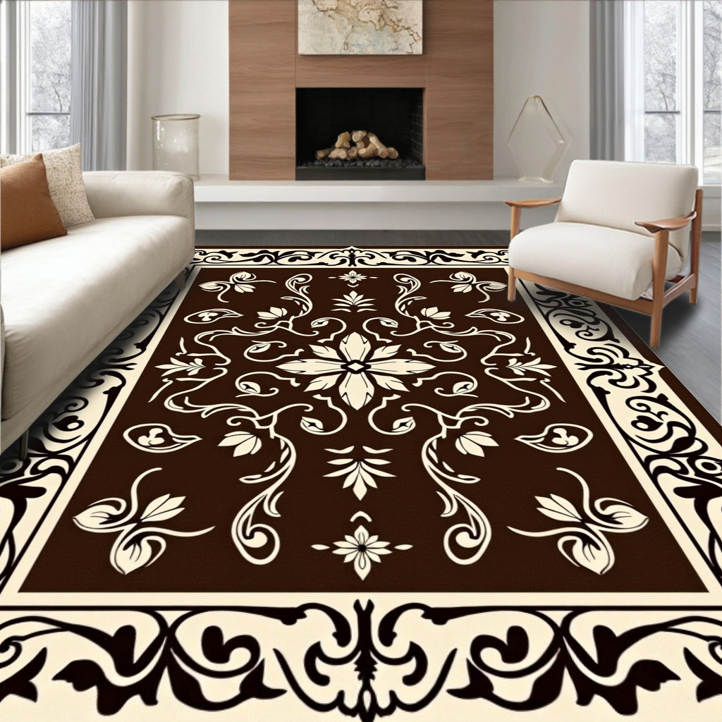 Rich Brown Floral Lattice Pattern Rug
