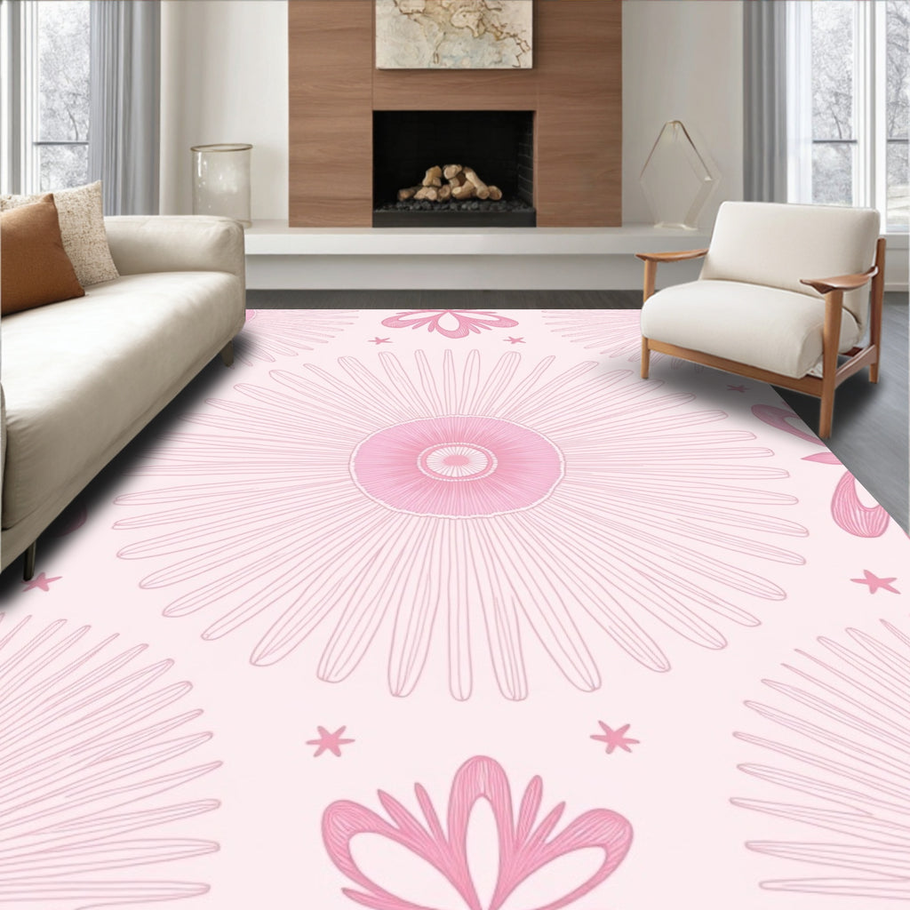 Delicate Pink Floral Sunburst Pattern Rug
