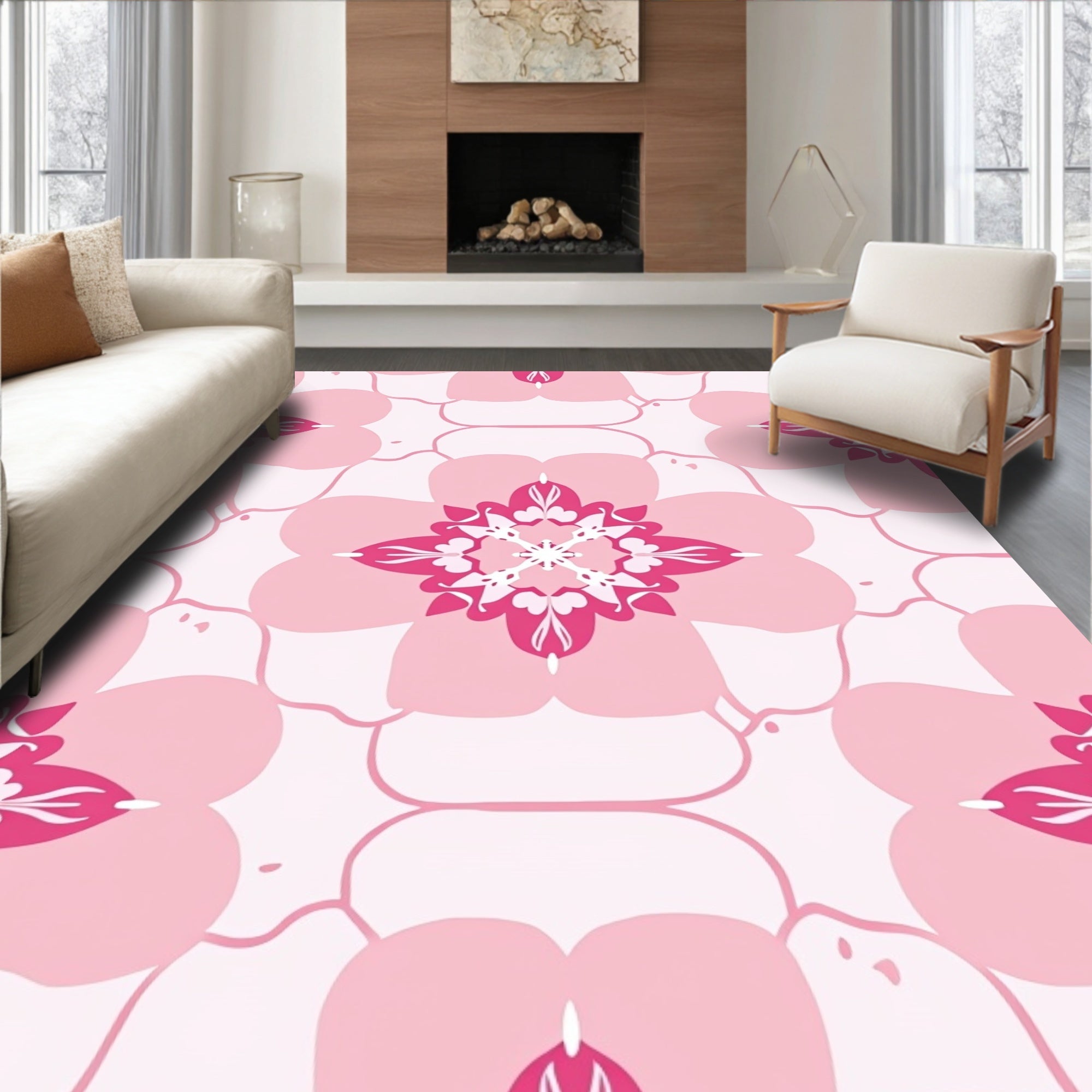 Pink Floral Mandala Pattern Rug