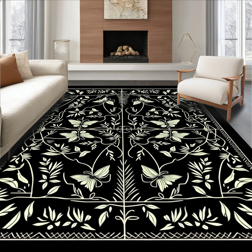 Cream Butterfly Garden Symmetry Rug
