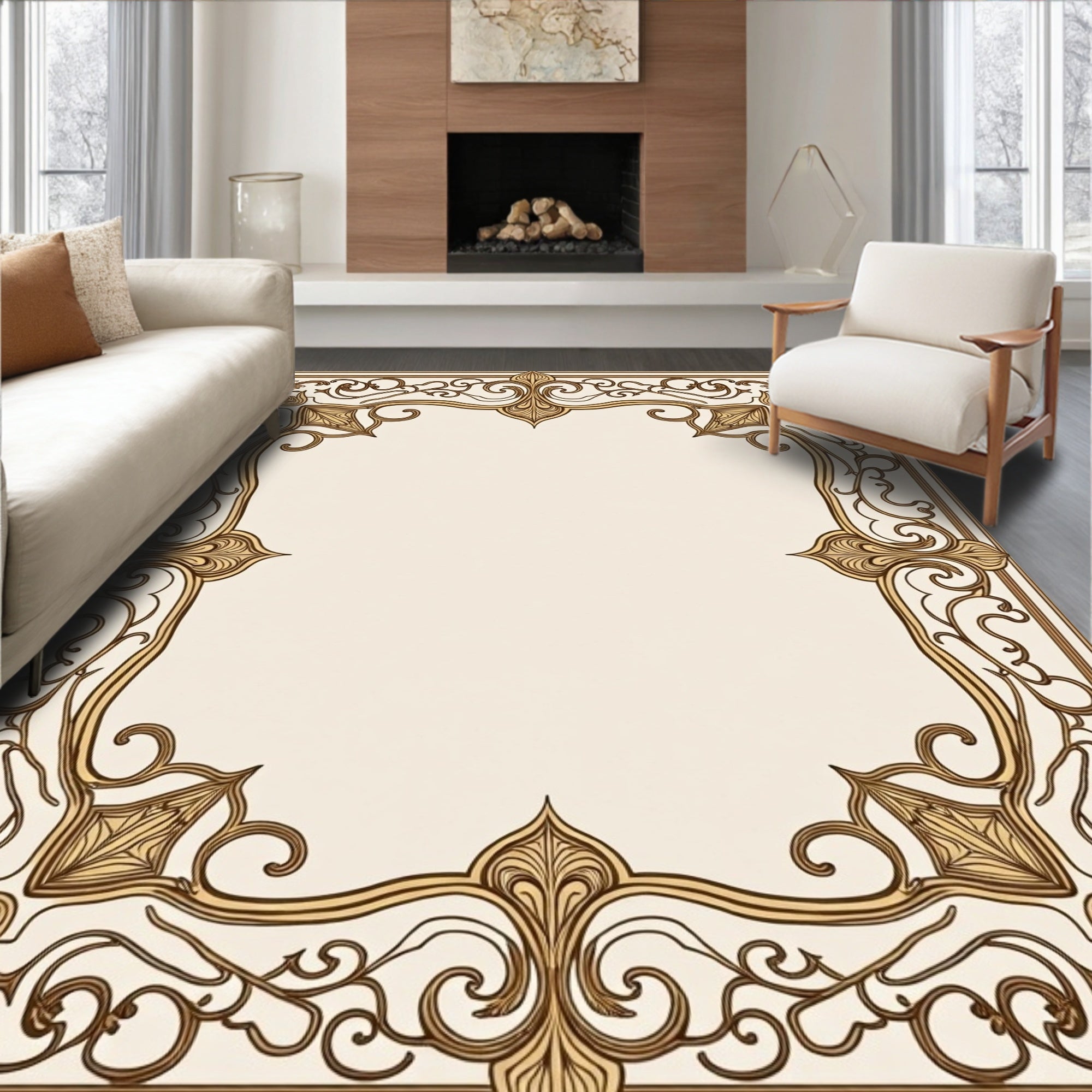 Art Nouveau Gold Scrollwork Pattern Rug