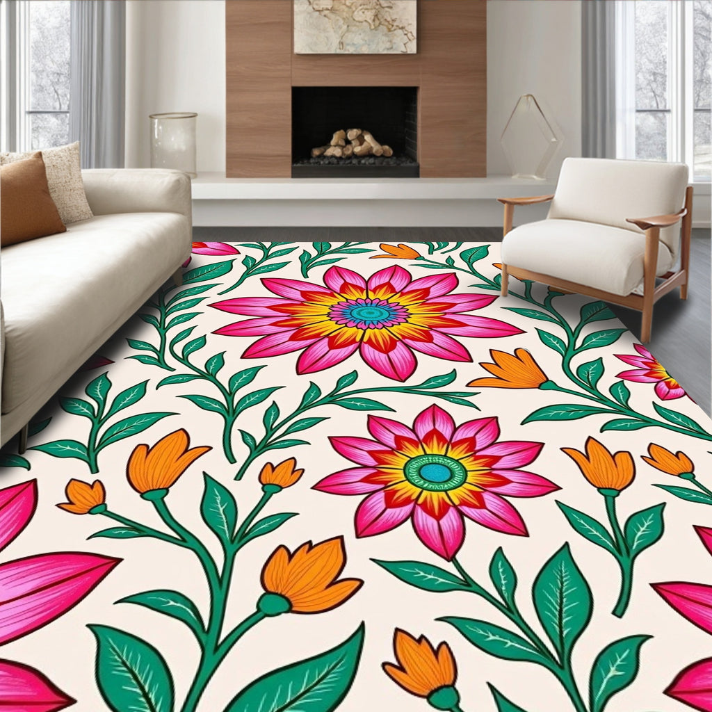 Vibrant Floral Vine Pattern Rug