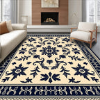 Vintage Floral Motif Navy Rug