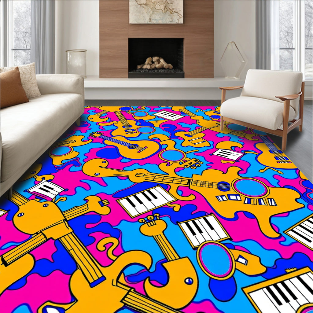 Abstract Musical Guitars and Keyboards Pattern Rug