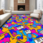 Abstract Musical Guitars and Keyboards Pattern Rug