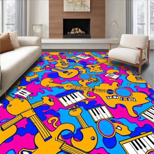 Abstract Musical Guitars and Keyboards Pattern Rug