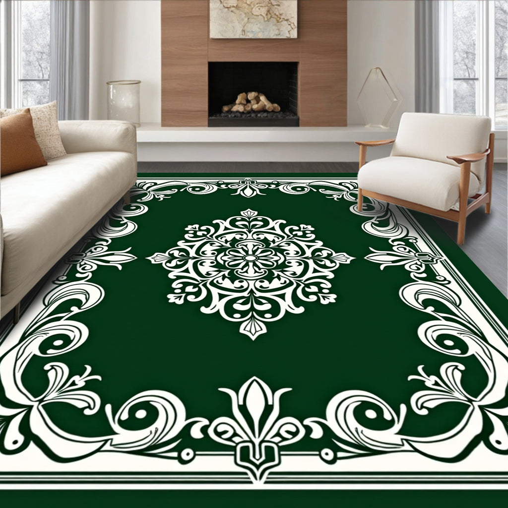 Ornate Cream Floral Swirl Frame Rug