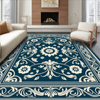 Classic Floral Scrollwork Teal Area Rug