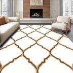 Elegant Lattice Patterned Beige Rug