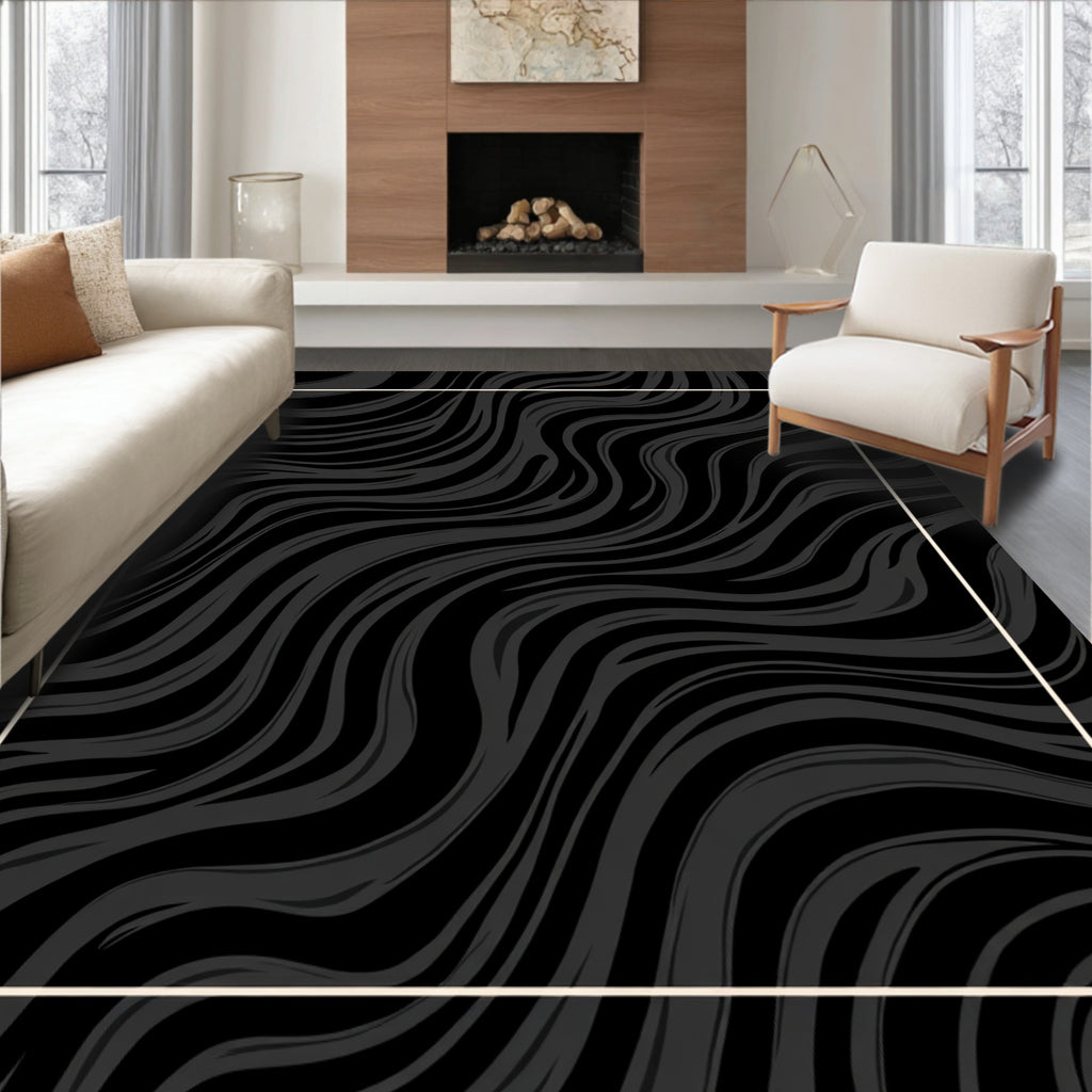 Dark Tonal Wavy Stripe Design Rug