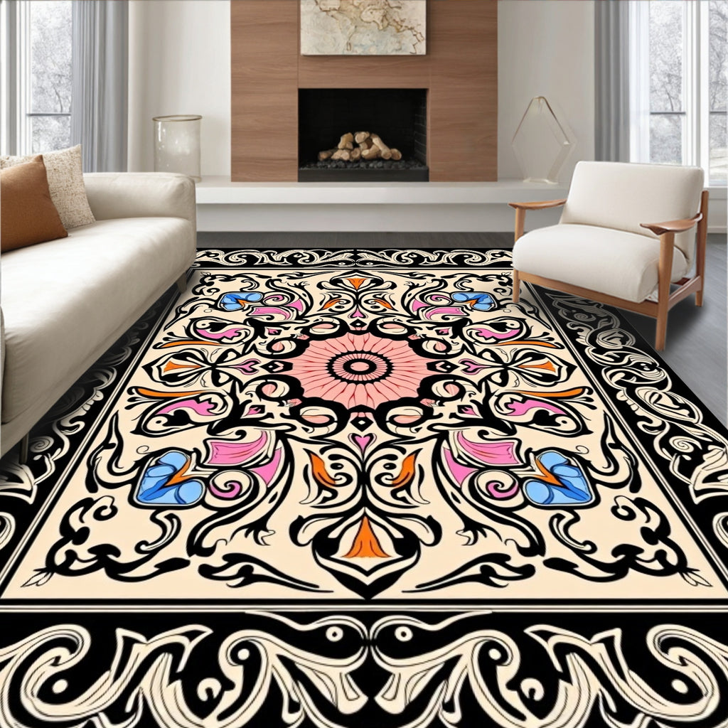 Ornate Floral Swirl Centerpiece Rug