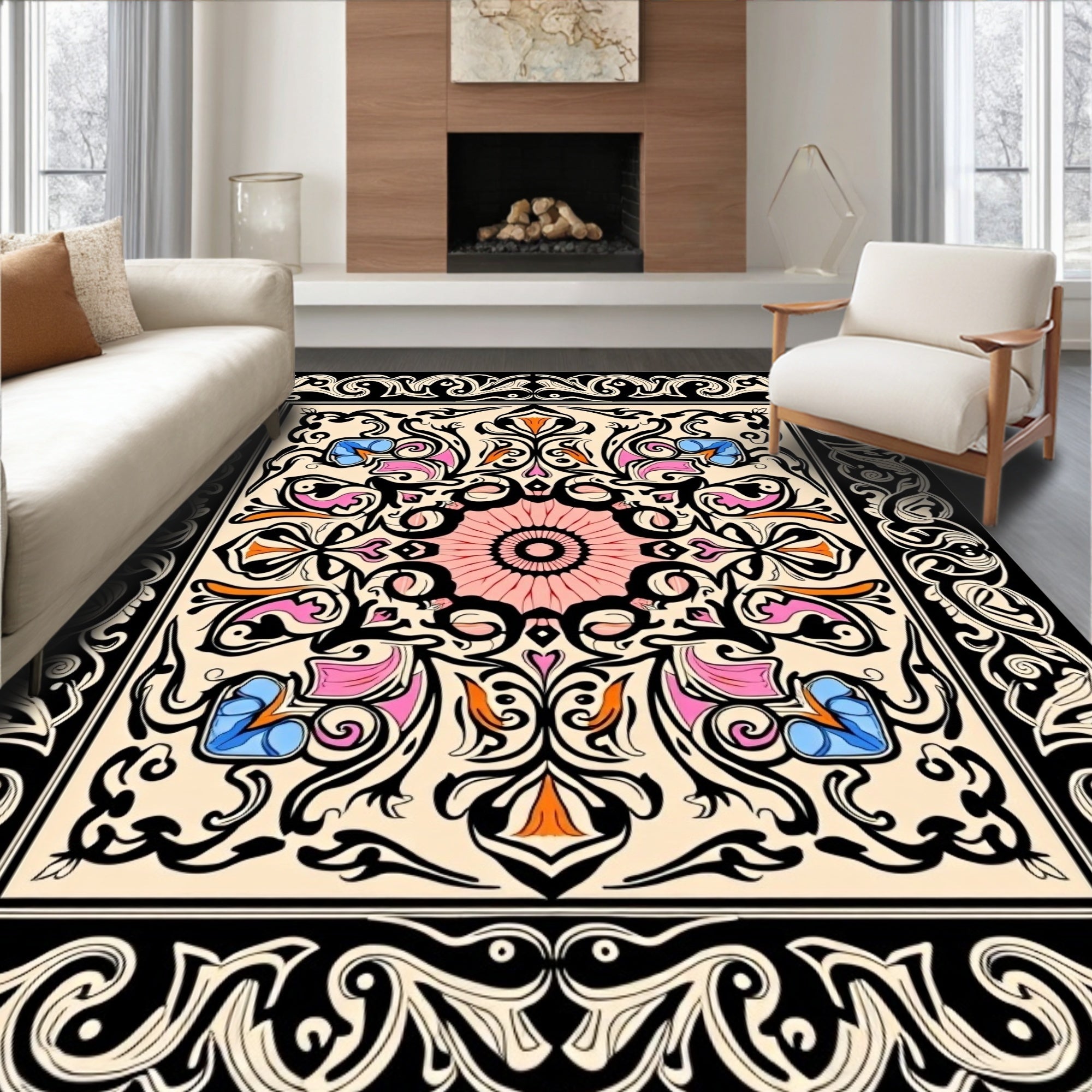 Ornate Floral Swirl Centerpiece Rug