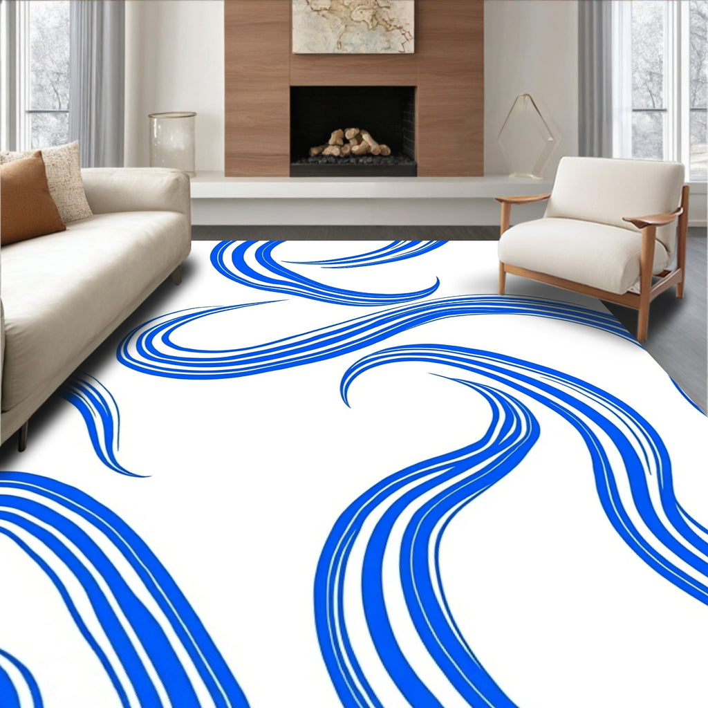 Azure Flowing Stripe Design Rug