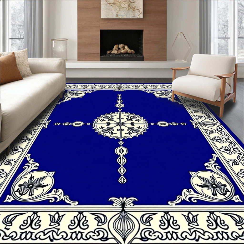 Classic Blue Cream Floral Medallion Rug