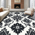 Black White Floral Damask Pattern Rug