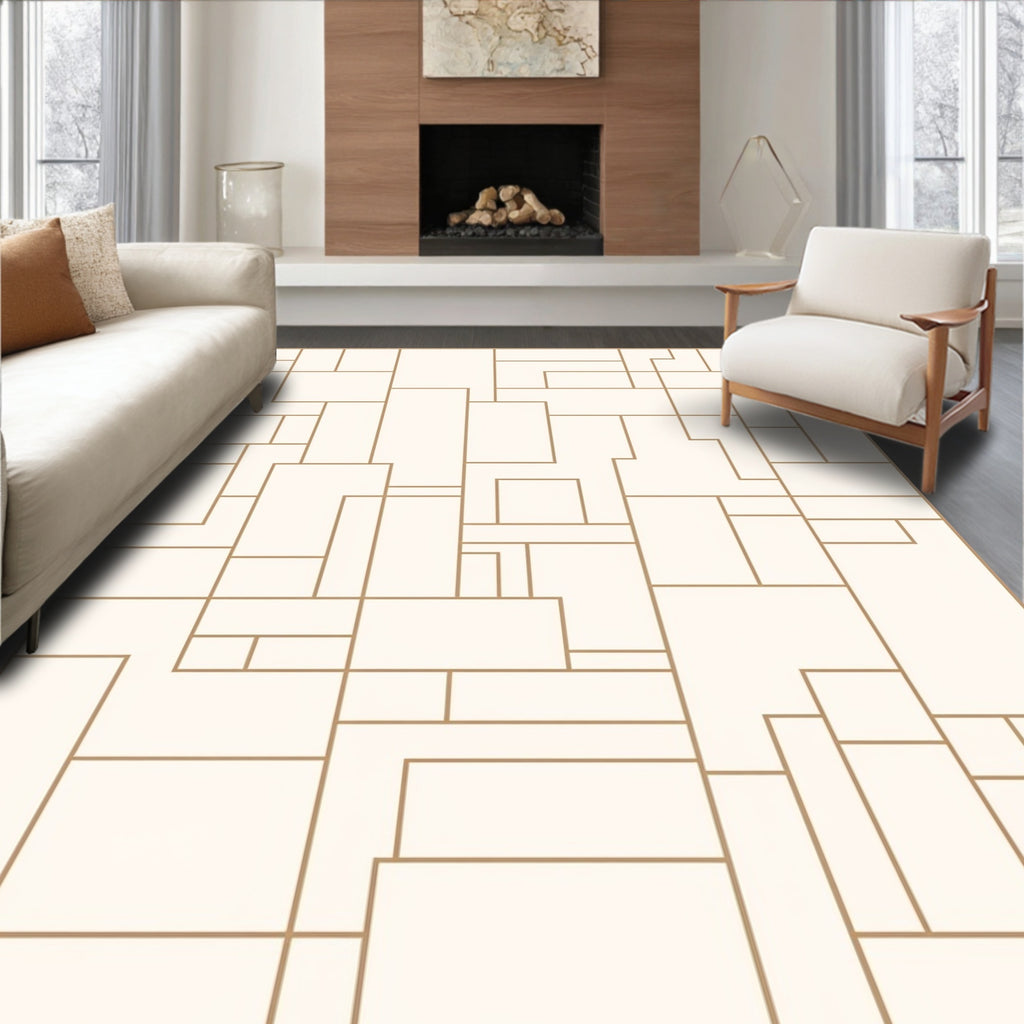 Geometric Pattern With Gold Lines Rug