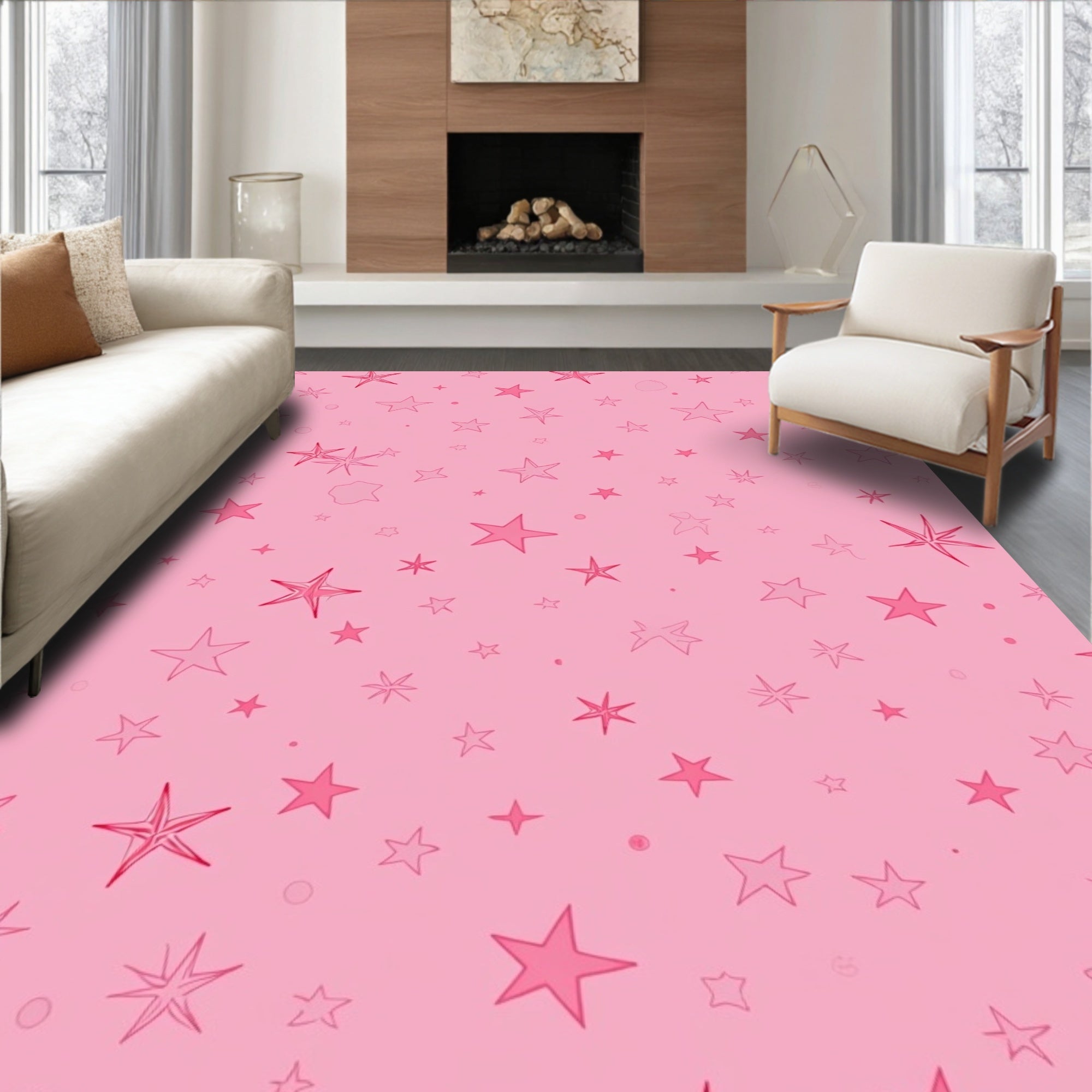 Pink Starburst Collage Rug
