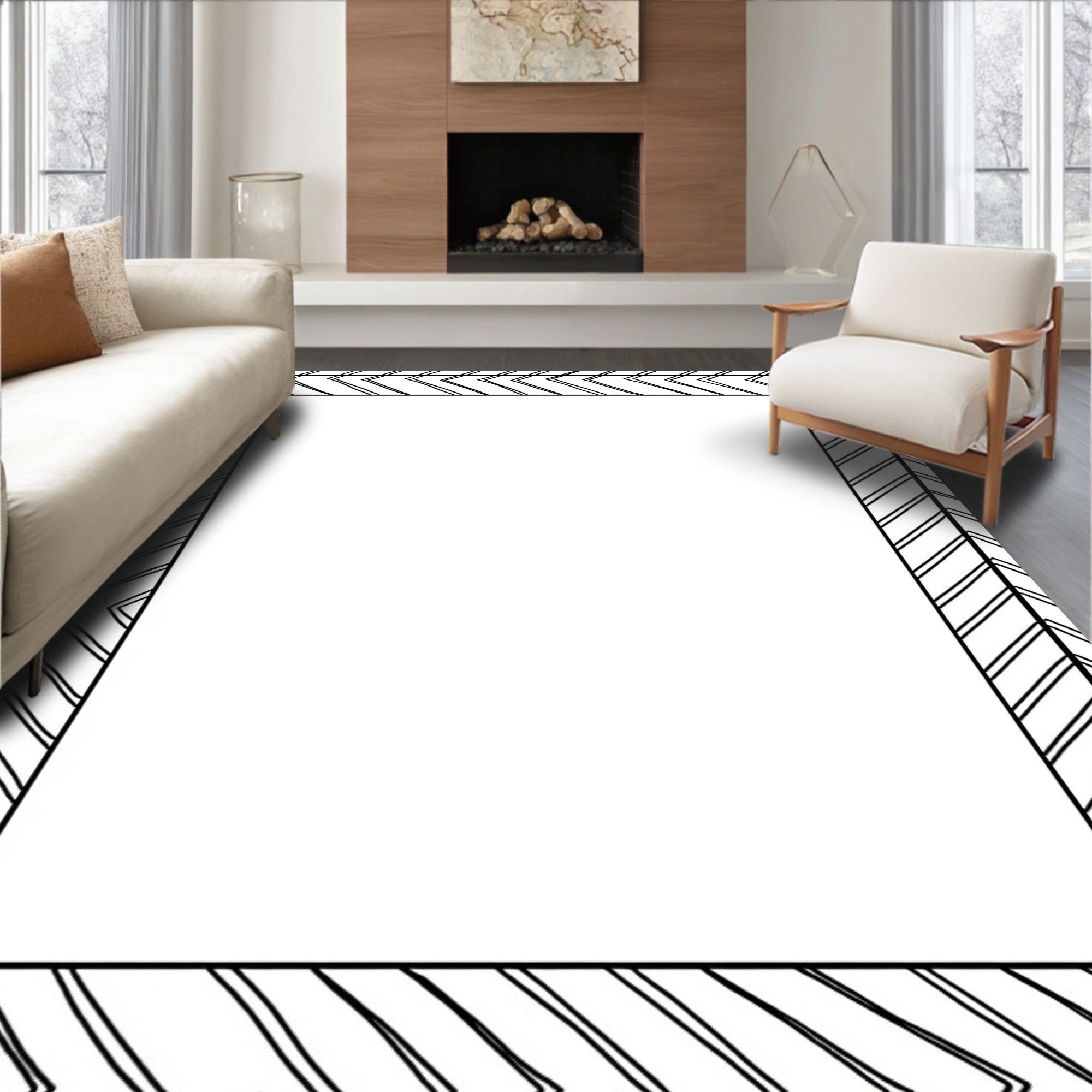 Bold Geometric Chevron Border Design Rug