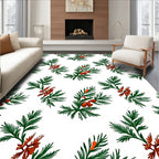 Green Pine Sprigs Red Berries Rug