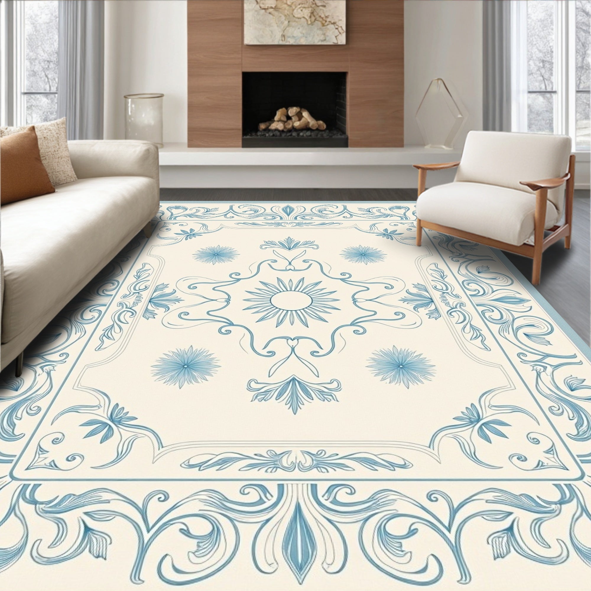 Classical Floral Sunburst Pattern Rug