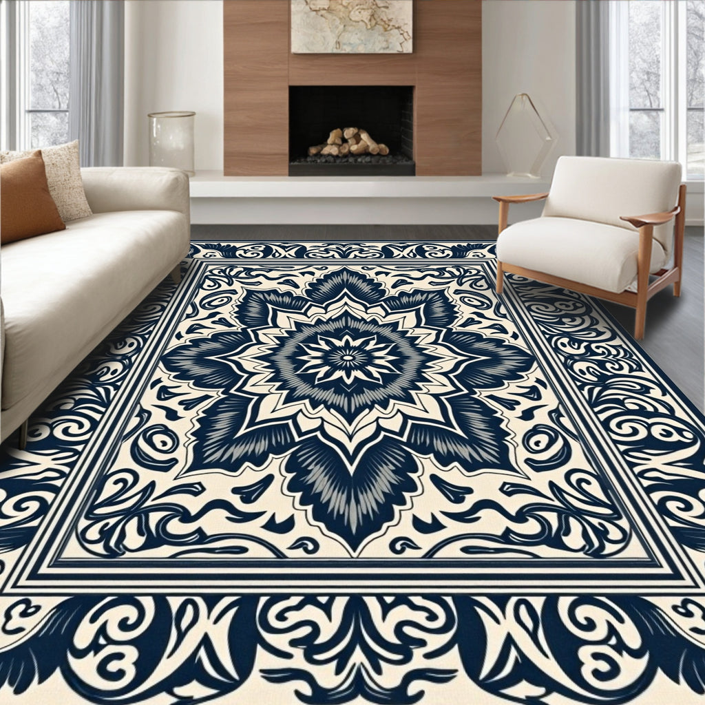 Elaborate Scrollwork Medallion Design Rug