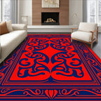 Red Blue Ornate Scrollwork Rug