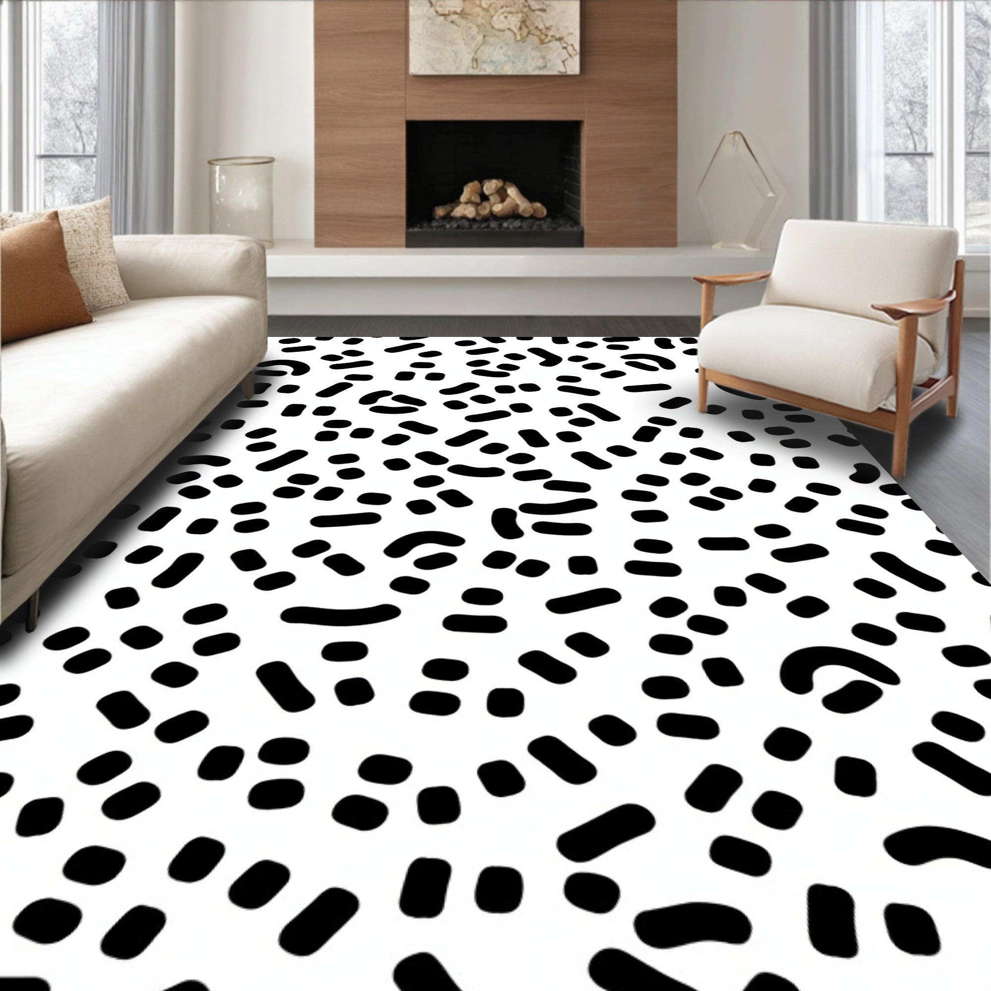 Minimalist Black Dot Dash Rug