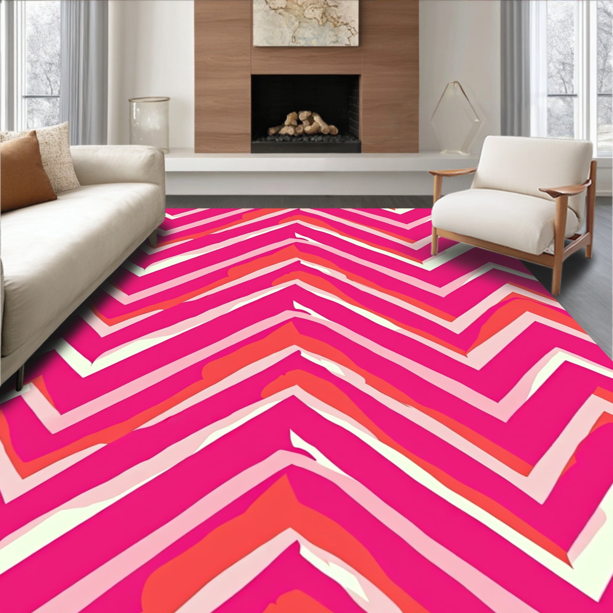 Vibrant Pink Chevron Abstract Rug