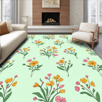 Delicate Pink Yellow Floral Pattern Rug