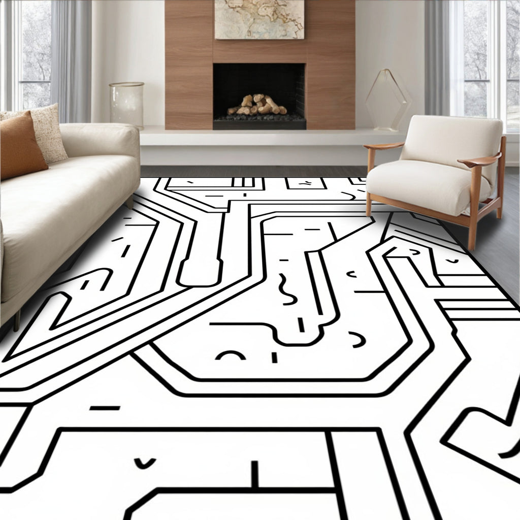 Modern Abstract Geometric Circuit Rug
