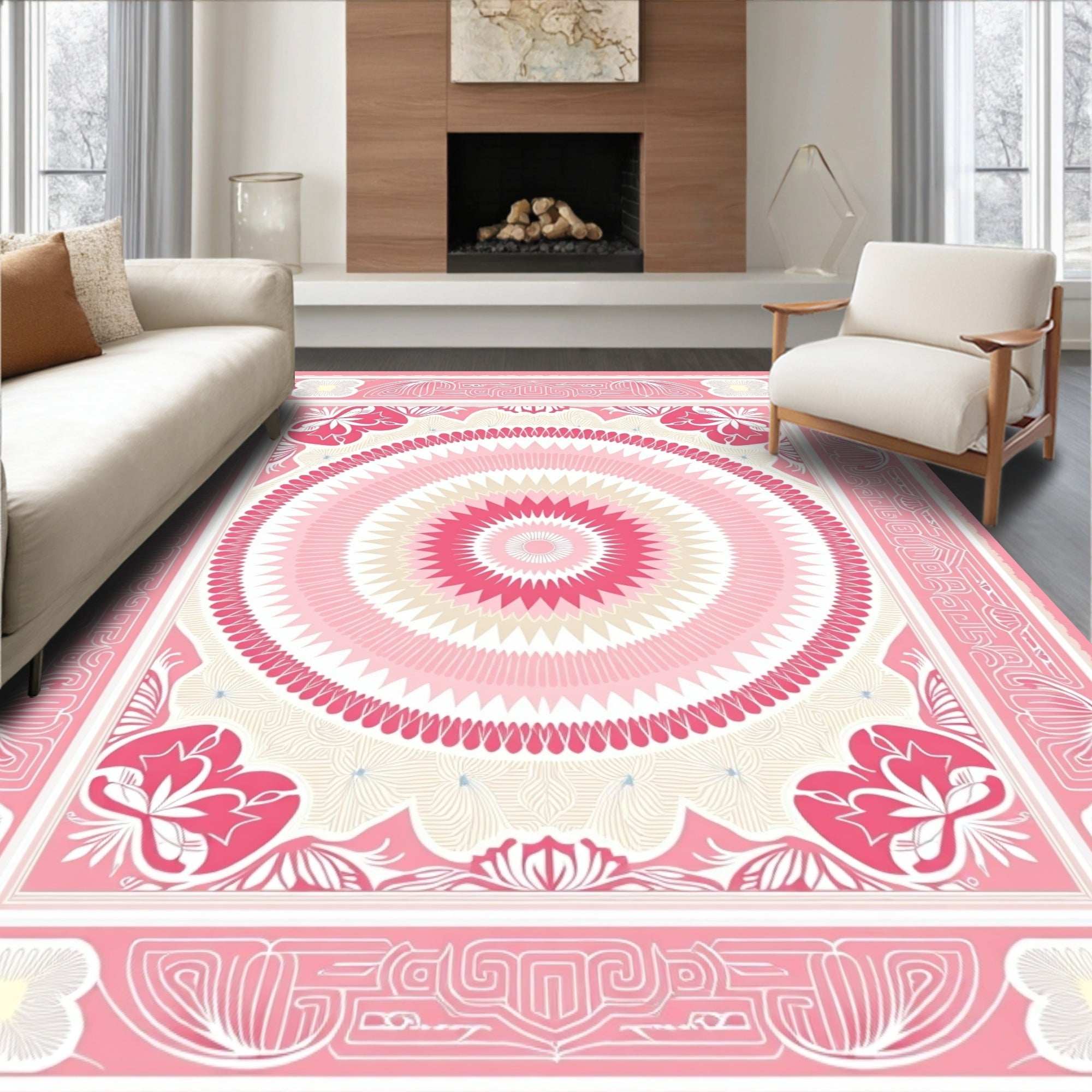Pink Floral Mandala Pattern Design Rug