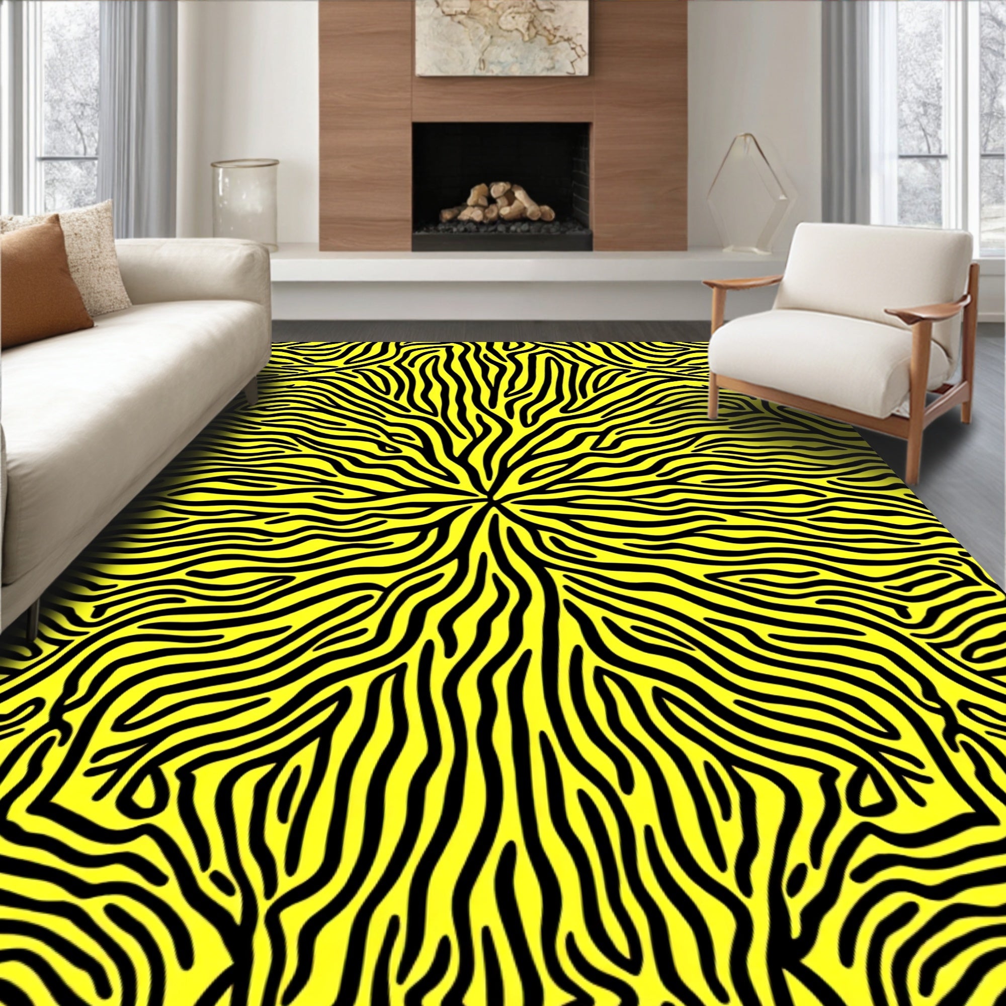 Bold Yellow Black Abstract Pattern Rug